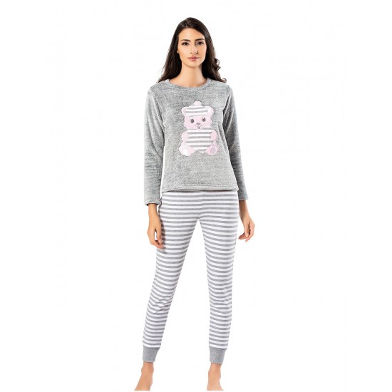 Mel Bee Peluş Pijama Takımı Gri MBP23621-1 Mel Bee Peluş Pijama Takımı Gri MBP23621-1