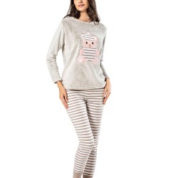 Mel Bee Peluş Pijama Takımı Kahve MBP23621-2 Kahverengi