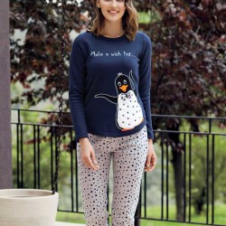 Mel Bee Penguen Baskılı Pijama Takımı Lacivert MBP23618-1