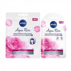 Nivea Aqua Rose Organik Gül Suyu ve Hyaluron Nemlendirici Kağıt Maske + Göz Maskesi