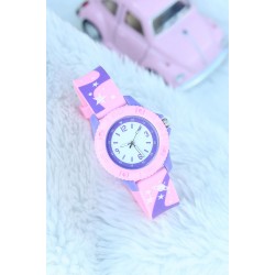 Pembe Renk Silikon Kordonlu Gezegen Desenli Çocuk Saat