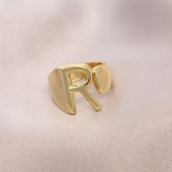 R Harfli Önden Ayarlanabilir Gold Metal Yüzük