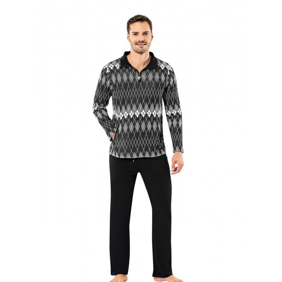 Şahinler Desenli Erkek Pijama Takımı Siyah Beyaz MEP23218-1 Şahinler Desenli Erkek Pijama Takımı Siyah Beyaz MEP23218-1