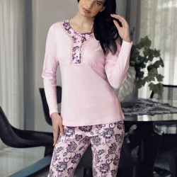 Şahinler Desenli Kadın Pijama Takımı Pembe MBP23708-1