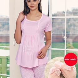 Şahinler Lohusa Pijama Emzirme Fonksiyonlu Pembe MBP23417-1