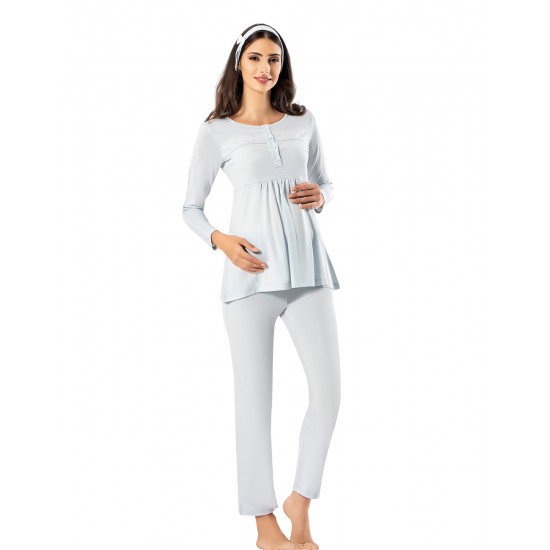 Şahinler Lohusa Pijama Takımı Mavi MBP23726-2 Şahinler Lohusa Pijama Takımı Mavi MBP23726-2