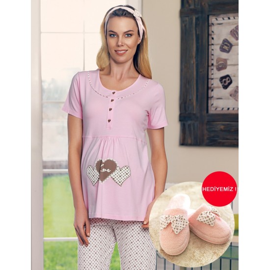 Şahinler Lohusa Pijama Takımı Terlik Hediyeli Pudra MBP23418-1 Şahinler Lohusa Pijama Takımı Terlik Hediyeli Pudra MBP23418-1