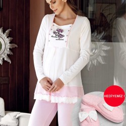 Şahinler Üçlü Lohusa Pijama Takımı Pembe MBP23727-1