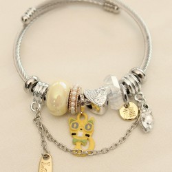 Sarı Kedi Figürlü Taşlı Charm Bilezik