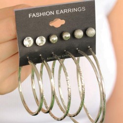Silver Renkli Halka ve Taşlı Tasarım 12li Set Küpe