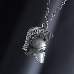 Sparta Miğferi Model Gümüş Renk Metal Zincirli Erkek Kolye