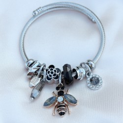 Çelik Zirkon Taşlı Arı Model Charm Bilezik