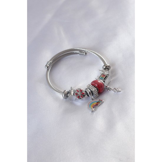 Çelik Charm Model Kırımızı Boncuk Kuyruklu Yıldız Figür Zirkon Taş Detay Kadın Bileklik Çelik Charm Model Kırımızı Boncuk Kuyruklu Yıldız Figür Zirkon Taş Detay Kadın Bileklik