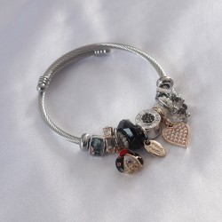 Çelik Charm Model Uğur Böceği Figür Kalp Detay Zirkon Taşlı Kadın Bileklik