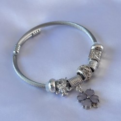 Gri Yonca Detaylı Charm Kadın Bileklik