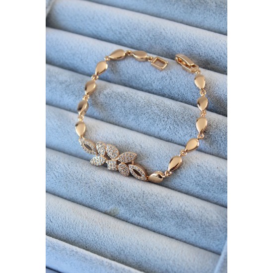 Gold Renk Zirkon Taşlı Damla Model VIP Pirinç Kadın Bileklik Gold Renk Zirkon Taşlı Damla Model VIP Pirinç Kadın Bileklik