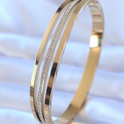 316L Çelik Gold Renk Zirkon Taşlı Kadın Kelepçe