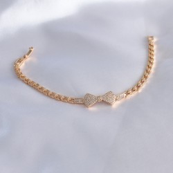 Gold Renk Zirkon Taşlı Kurdele Model Pirinç Kadın Bileklik