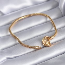 Gold Renk Zirkon Taşlı Kalp Model Pirinç Charm Kadın Bileklik