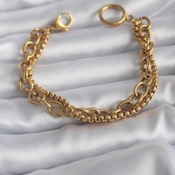 316L Çelik Gold Renk 2'li Zincir Model Kadın Bileklik