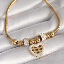 316L Çelik Gold Renk Zirkon Taşlı Kalp Model Kadın Küpe