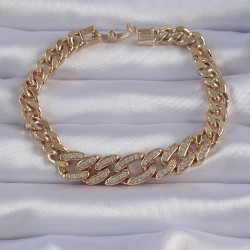 Pirinç Gold Renk Zirkon Taşlı Zincir Bileklik