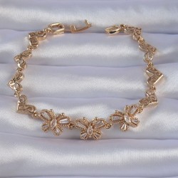 Pirinç Gold Renk Zirkon Taşlı Kelebek Figürlü Kalp Model Bileklik