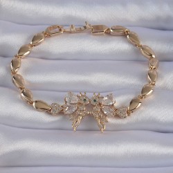 Pirinç Gold Renk Zirkon Taşlı Tinkerbell Figürlü Damla Model Bileklik