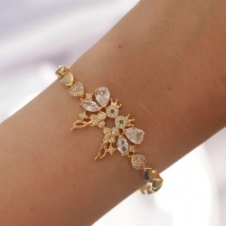 Pirinç Gold Renk Zirkon Taşlı Tinkerbell Figürlü Damla Model Bileklik
