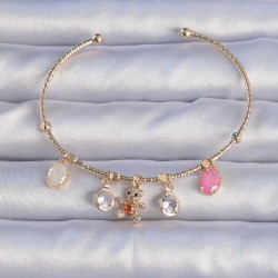 Pirinç Altın Renk Zirkon Taşlı Teddy Figürlü Charm Bileklik