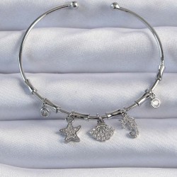 Pirinç Gümüş Renk Zirkon Taşlı Deniz Atı Model Charm Bileklik