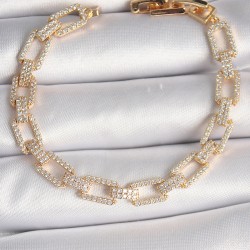 Pirinç Gold Renk Zirkon Taşlı Zincir Model VIP Seri Kadın Bileklik