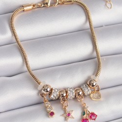 316L Çelik Gold Renk Zincir Zirkon Taşlı Kiraz Model Charm Bileklik