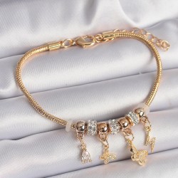 316L Çelik Gold Renk Zincir Zirkon Taşlı Kelebek Model Charm Bileklik