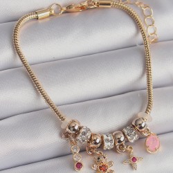 316L Çelik Gold Renk Zincir Sallantı Zirkon Taşlı Ayıcık Model Charm Kadın Bileklik
