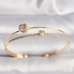 Pirinç Gold Renk Zirkon Taşlı Kalp Model Kadın Bileklik