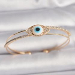 Pirinç Gold Renk Zirkon Taşlı Göz Model Kadın Bileklik