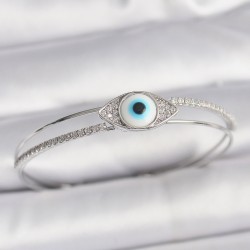 Pirinç Gümüş Renk Zirkon Taşlı Göz Model Kadın Bileklik
