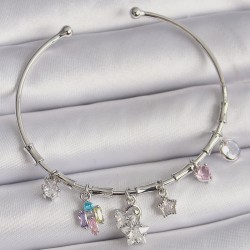 Pirinç Gümüş Renk Sallantı Zirkon Taşlı Yıldız Çoklu Figür Charm Bileklik