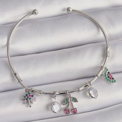 Pirinç Gümüş Renk Sallantı Kiraz Figür Ağaç Detay Charm Bileklik