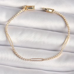 Pirinç Gold Renk Su Yolu Zirkon Taşlı Kadın Bileklik