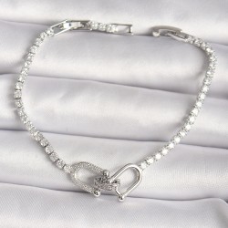 Pirinç Gümüş Renk Su Yolu Zirkon Taşlı Tiffany Model Kadın Bileklik