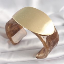 Kahverengi Mermer Desen Akrilik Plastik Gold Oval Plaka Model Vintage Kadın Bilezik
