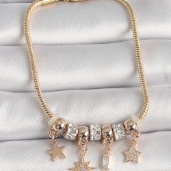 316L Çelik Gold Renk Zincir Sallantı Zirkon Taşlı Yıldız Figür Kadın Bileklik