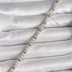 Pirinç Gümüş Renk Zirkon Taşlı Gold Kalp VIP Seri Kadın Bileklik