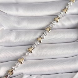 Pirinç Gümüş Renk Zirkon Taşlı Gold Kalpli VIP Seri Kadın Bileklik