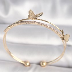 Pirinç Gold Renk Zirkon Taşlı Kelebek Model Kadın Bileklik