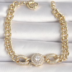 Pirinç Gold Renk Zincir Daire Zirkon Taşlı Xuping VIP Seri Kadın Bileklik