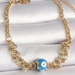 316L Çelik Gold Renk Halka Zincir Model Nazar Boncuk Figür Kadın Bileklik