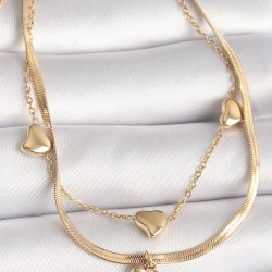 316L Çelik Gold Renk 2'Li İtalyan Zincir Sallantı Kalp Figür Kadın Bileklik